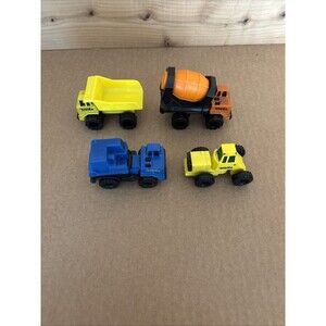 Vintage 9- 90's Tonka small size construction vehicles; older blue hot rod USA;